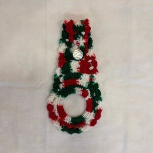 Vintage Handmade Crocheted Red & Green Christmas Over Stove Handle Towel Holder